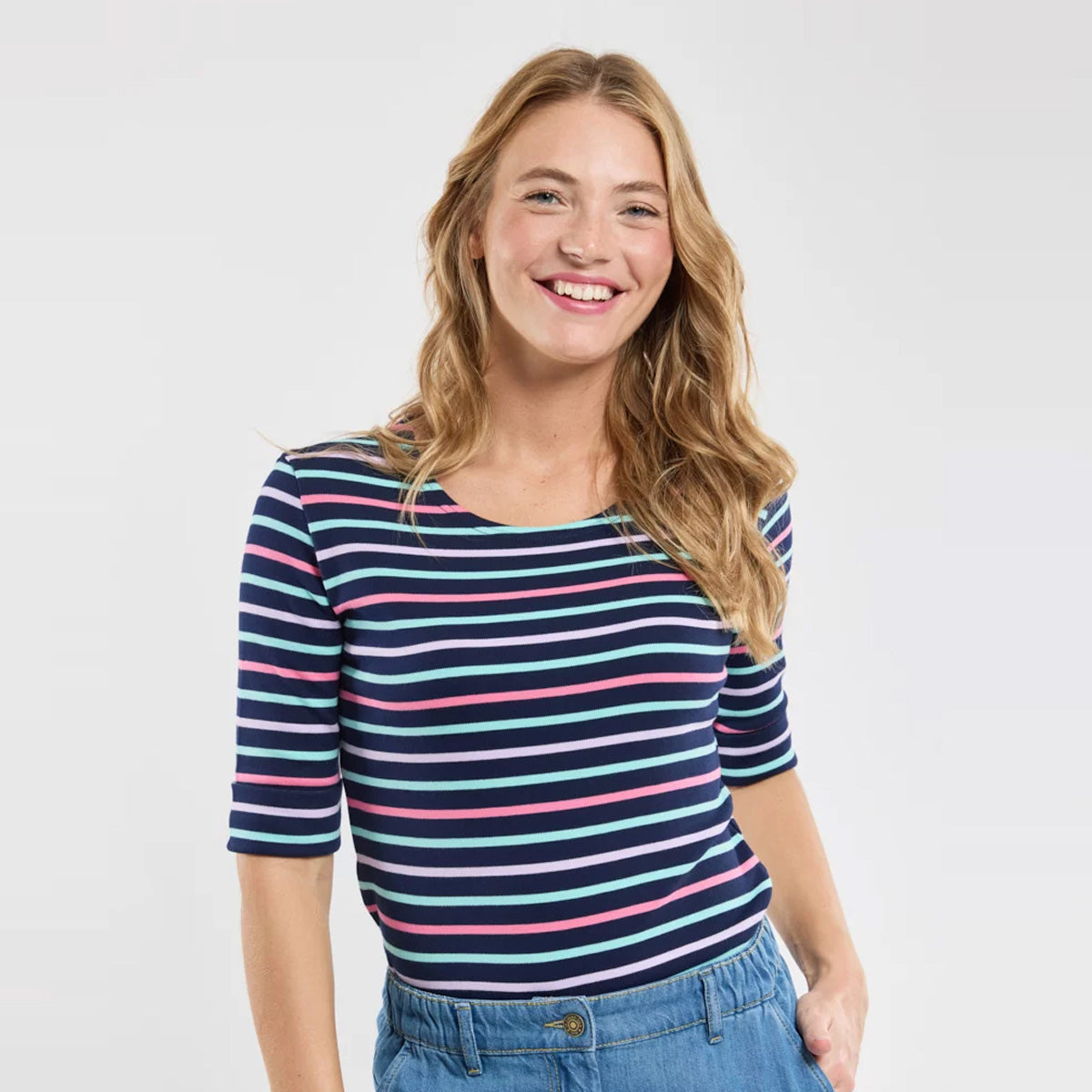 Matrosenshirt mit 3/4-Arm – Ringel dreifarbig