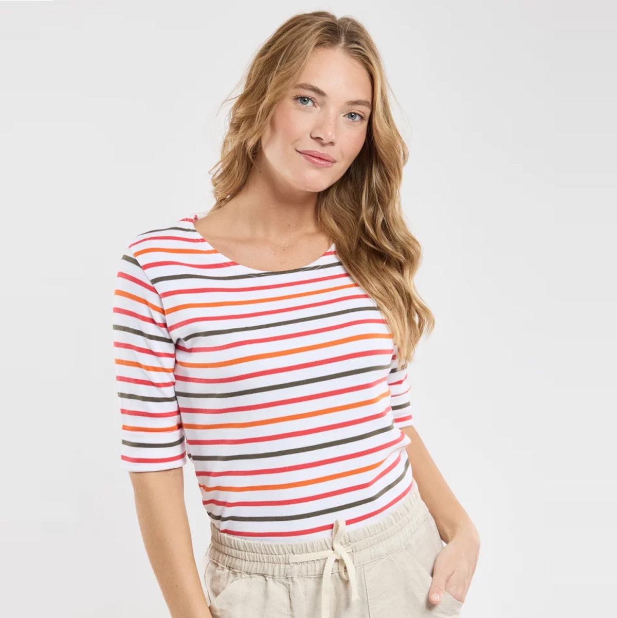 Matrosenshirt mit 3/4-Arm – Ringel dreifarbig