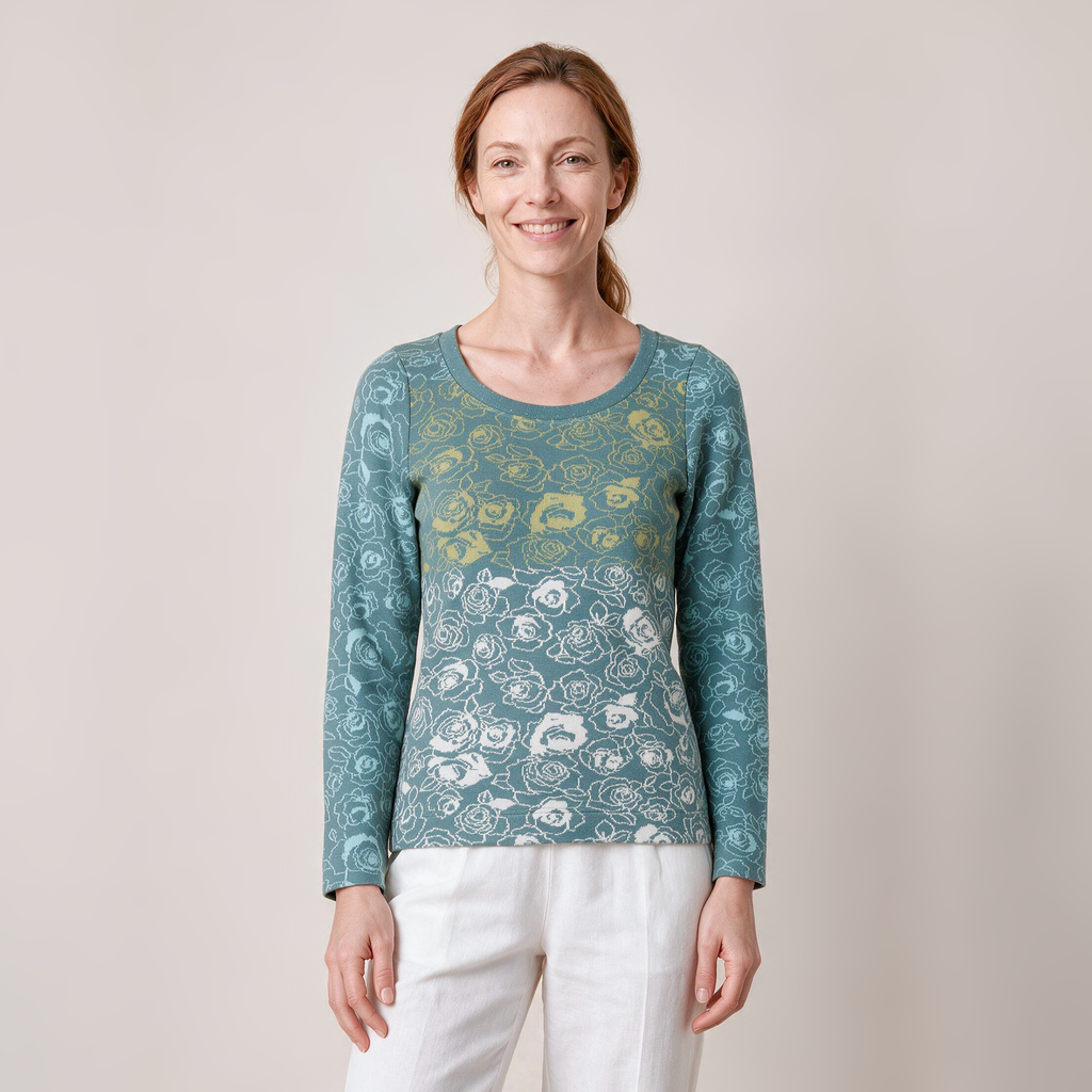 klassischer Pullover petrol – Vorderansicht