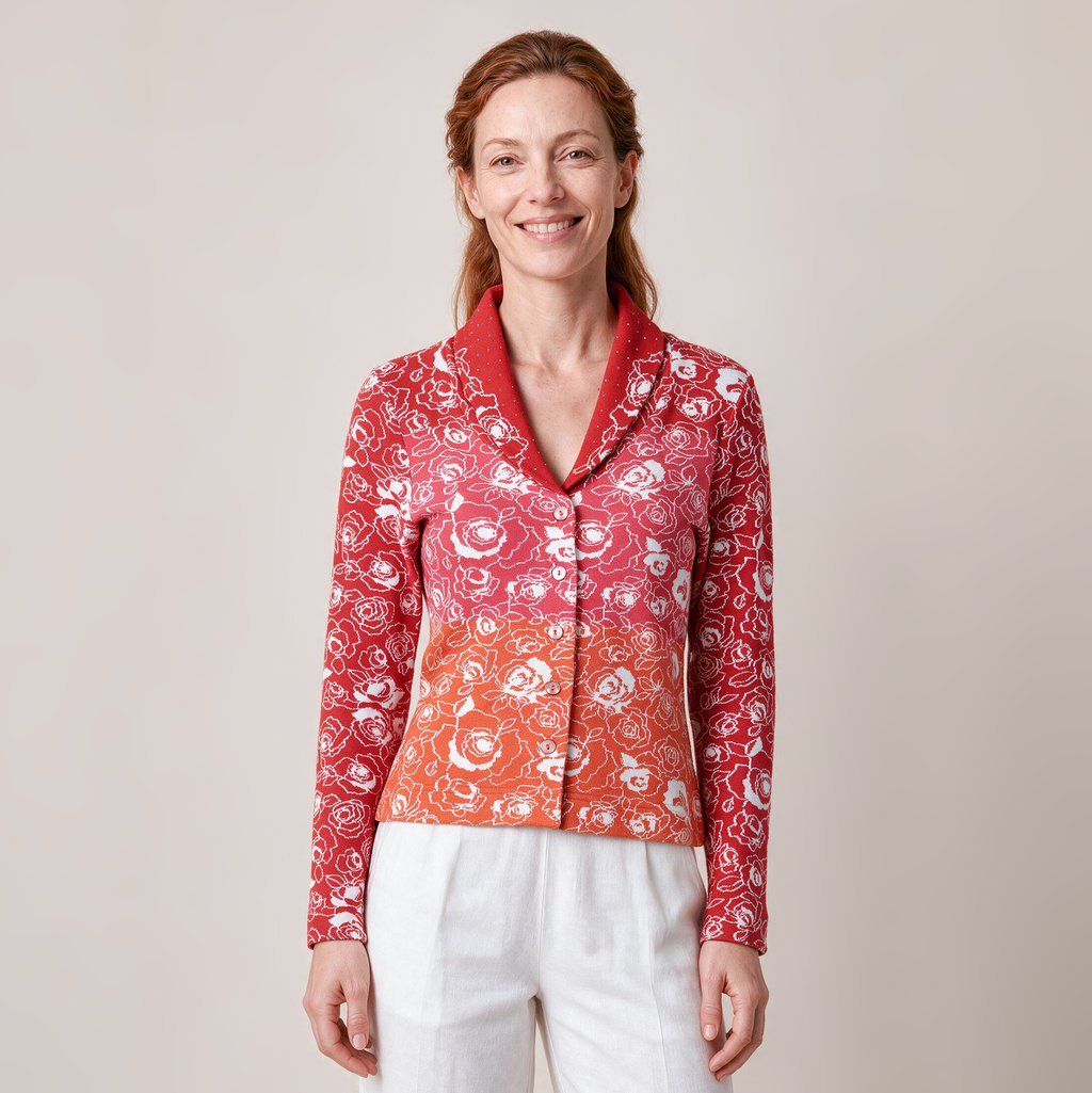 Schalkragenjacke rot – Vorderansicht