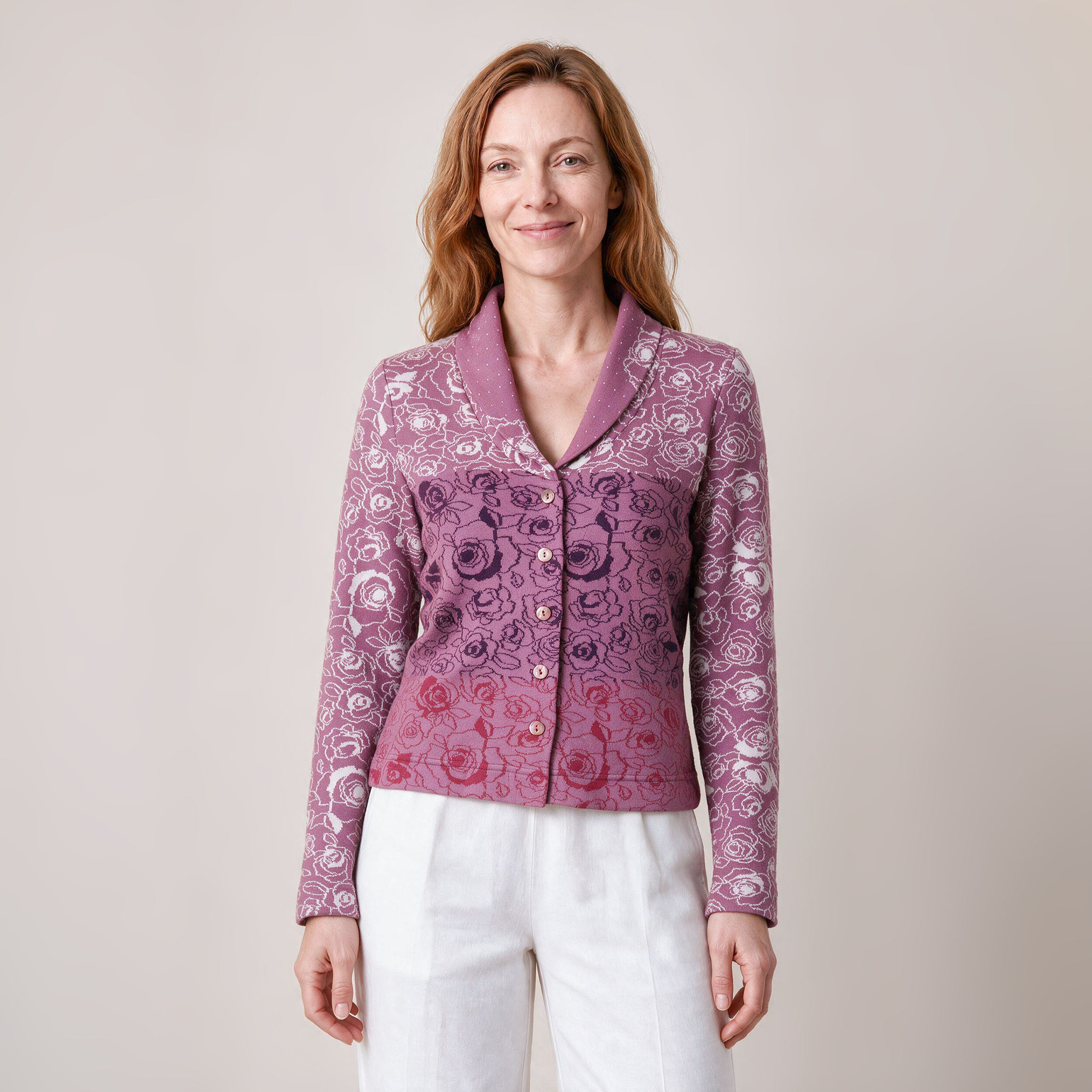 Schalkragenjacke lila – Vorderansicht