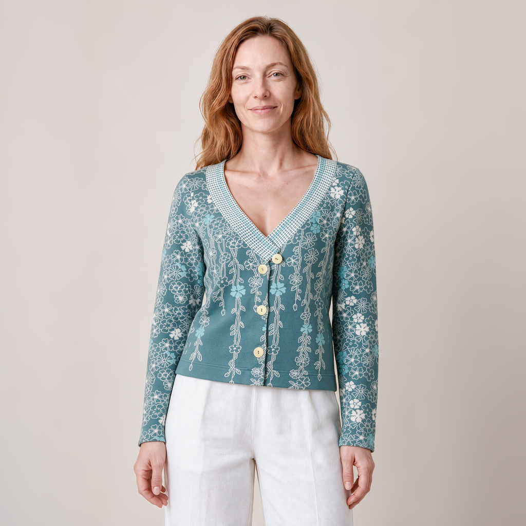 Strickjacke petrol – Vorderansicht