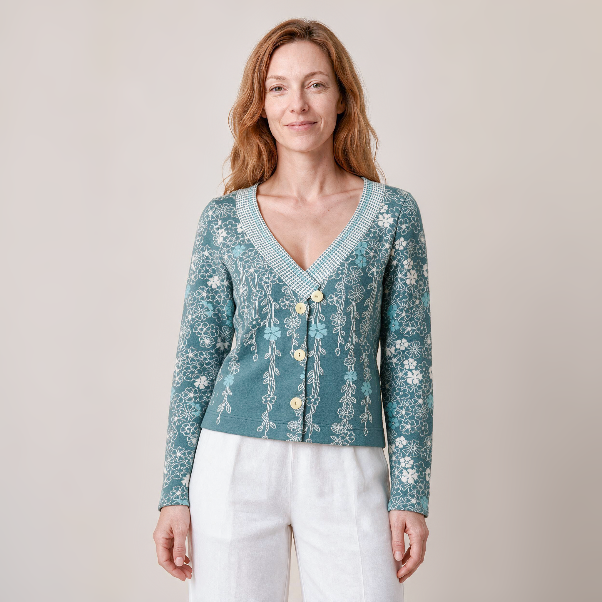 Strickjacke petrol – Vorderansicht