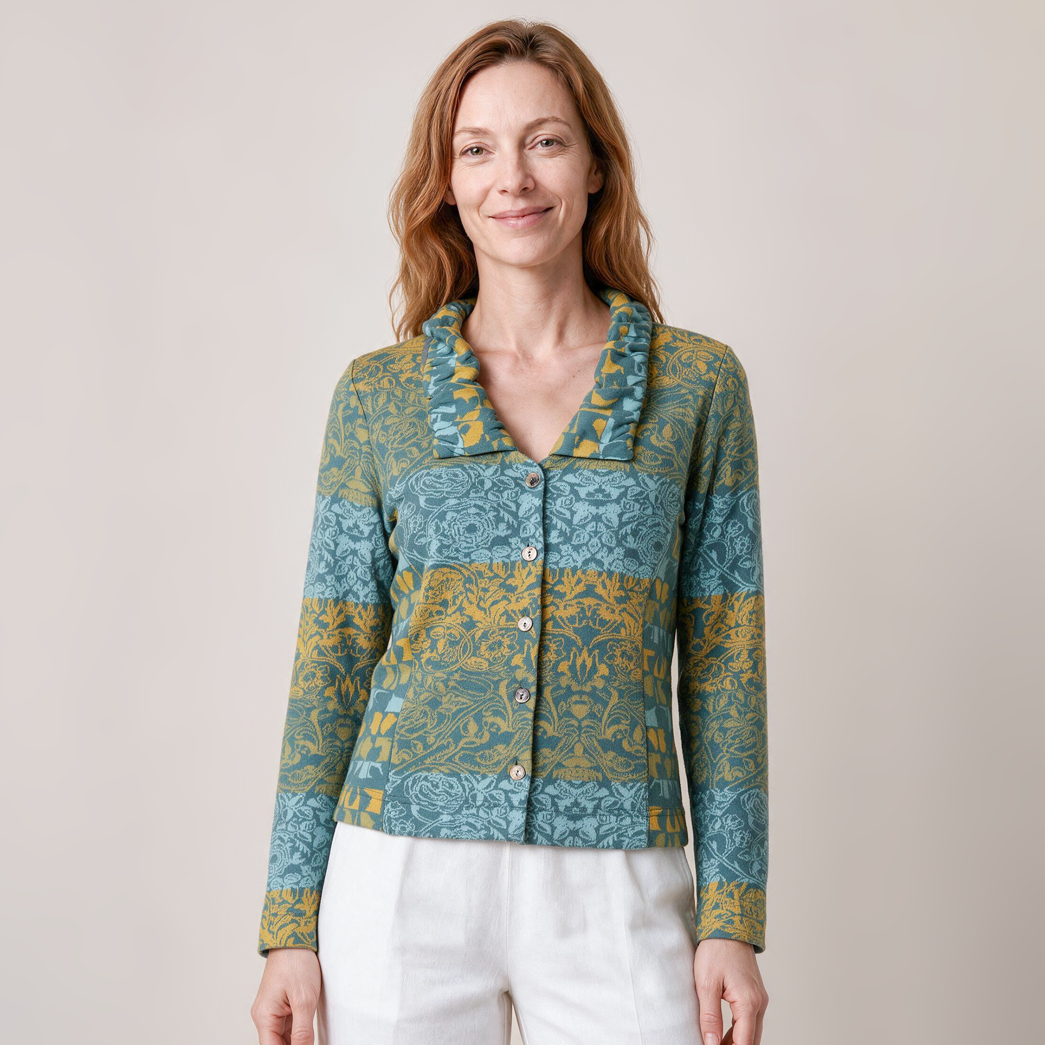 Jacke mit Kragen petrol – Vorderansicht