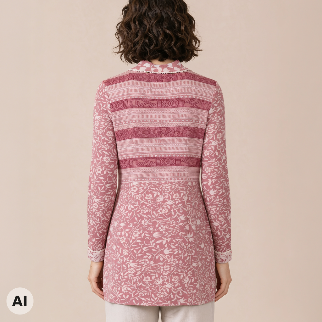 Langjacke rosa – Rückansicht, mit KI bearbeitet