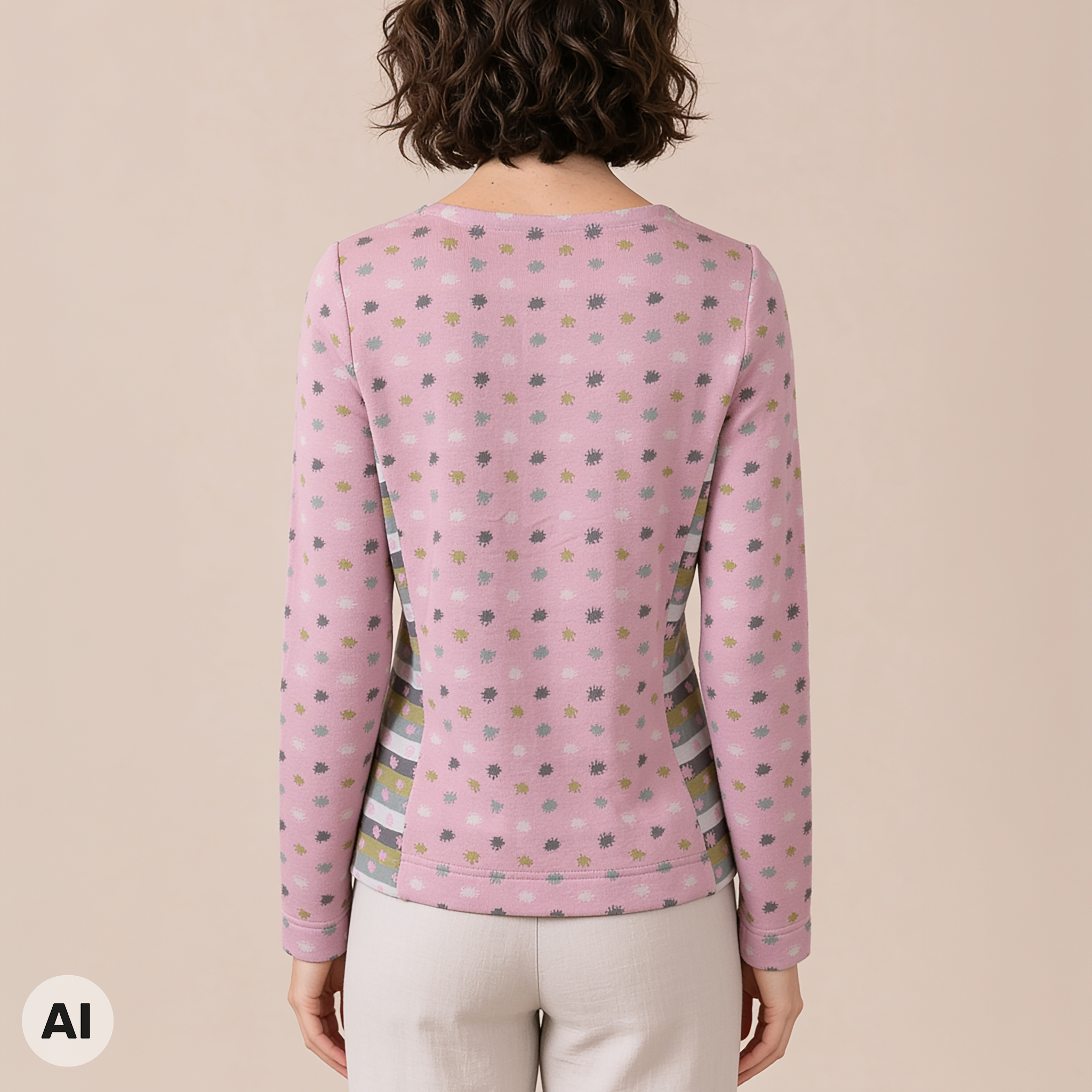 Reißverschlussjacke rosa – Rückansicht, mit KI bearbeitet