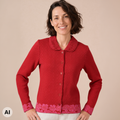 Jacke mit Falte rot – Vorderansicht, mit KI bearbeitet