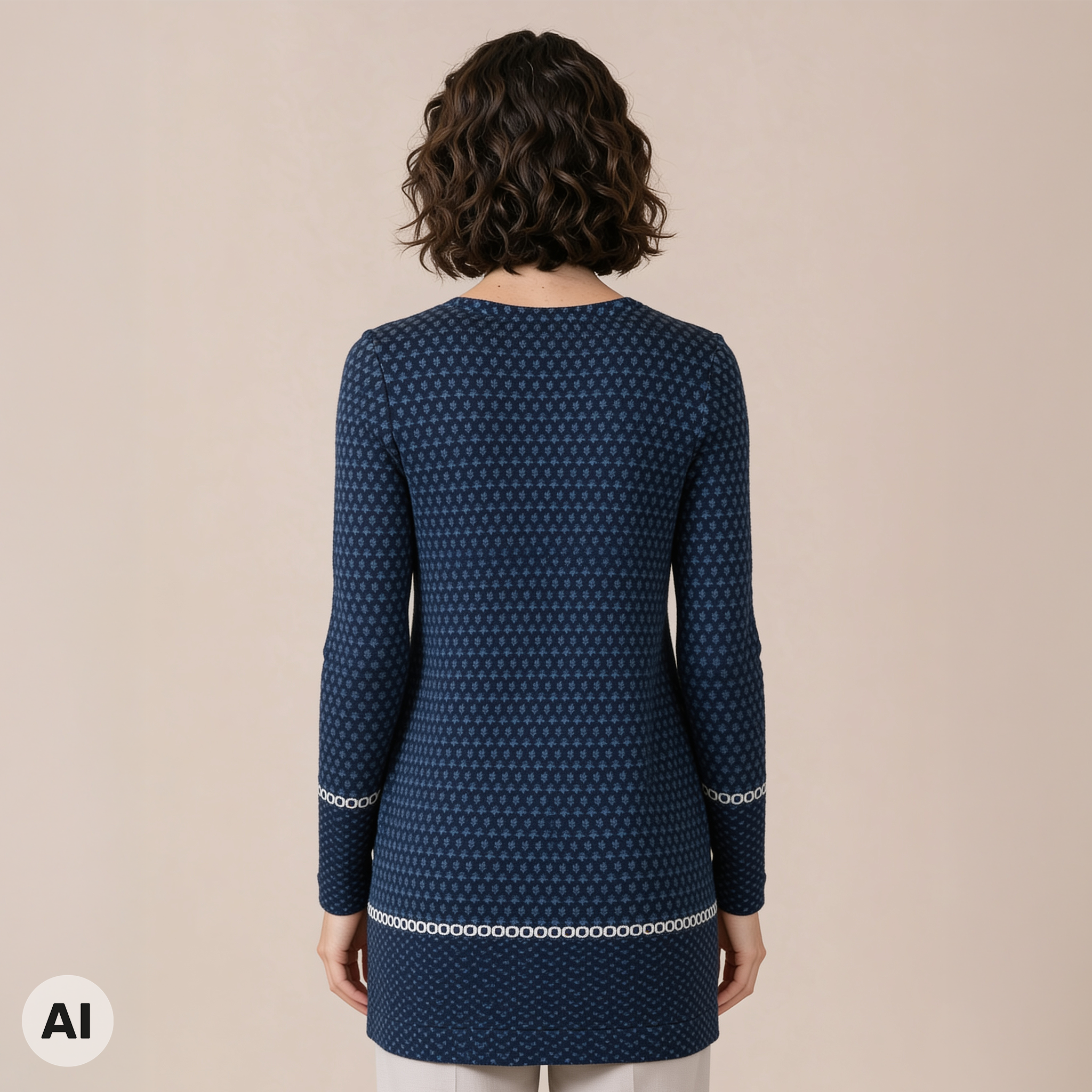 Langjacke blau – Rückansicht, mit KI bearbeitet