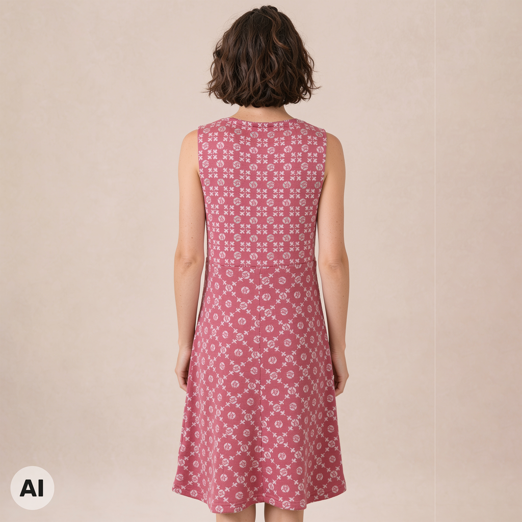 Kleid rosa – Rückansicht, mit KI bearbeitet