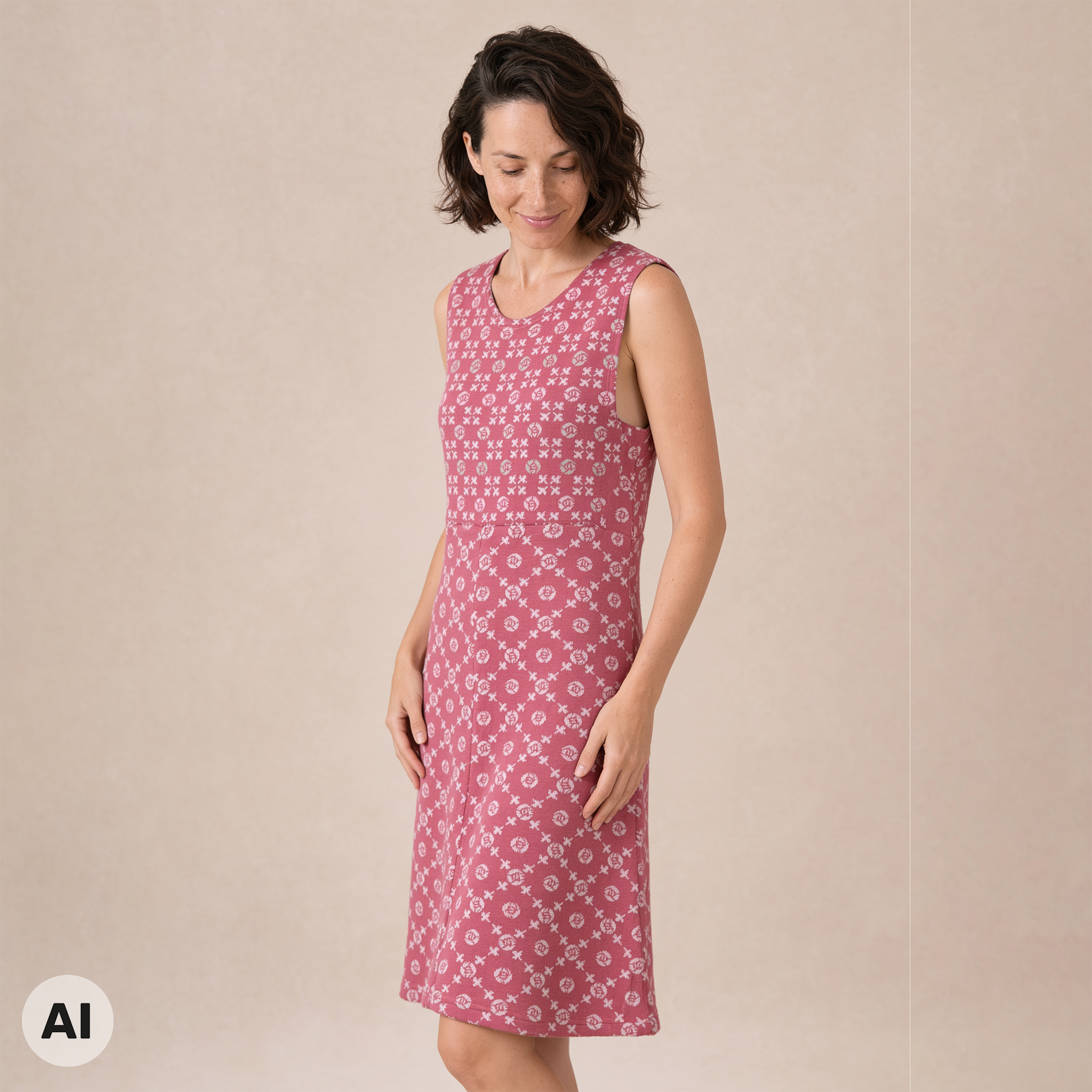 Kleid rosa – Vorderansicht, mit KI bearbeitet