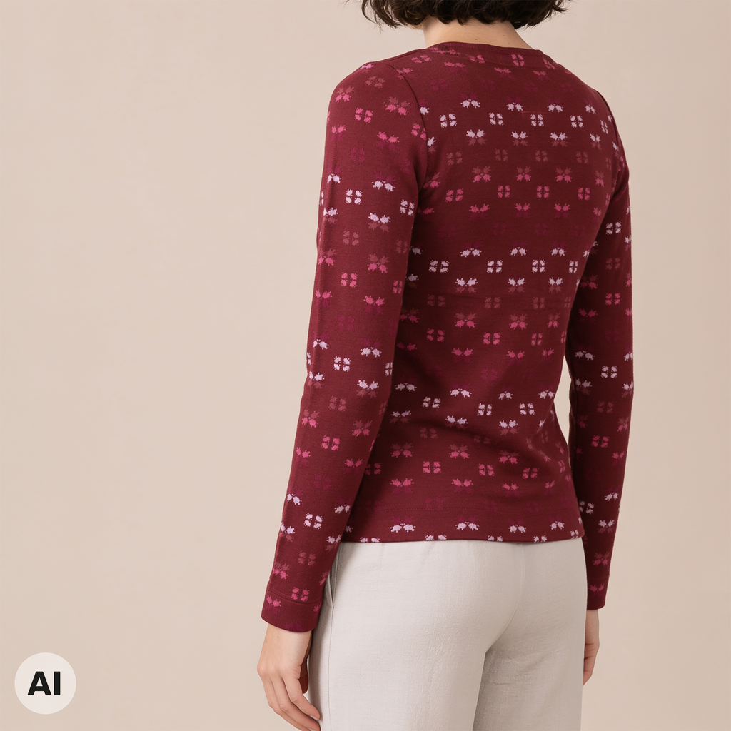 klassische Jacke lila – Rückansicht, mit KI bearbeitet
