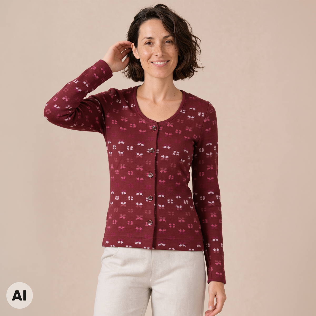 klassische Jacke lila – Vorderansicht, mit KI bearbeitet