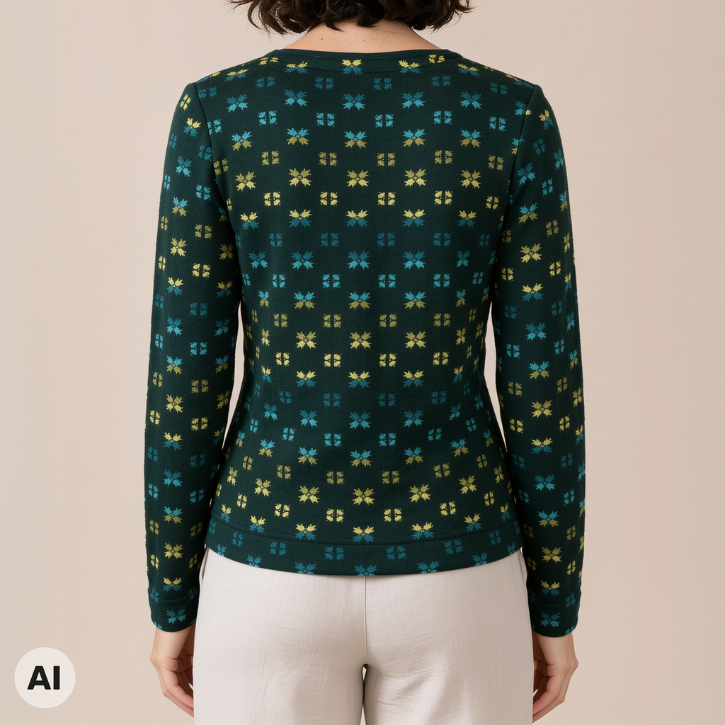 klassische Jacke grün – Rückansicht, mit KI bearbeitet