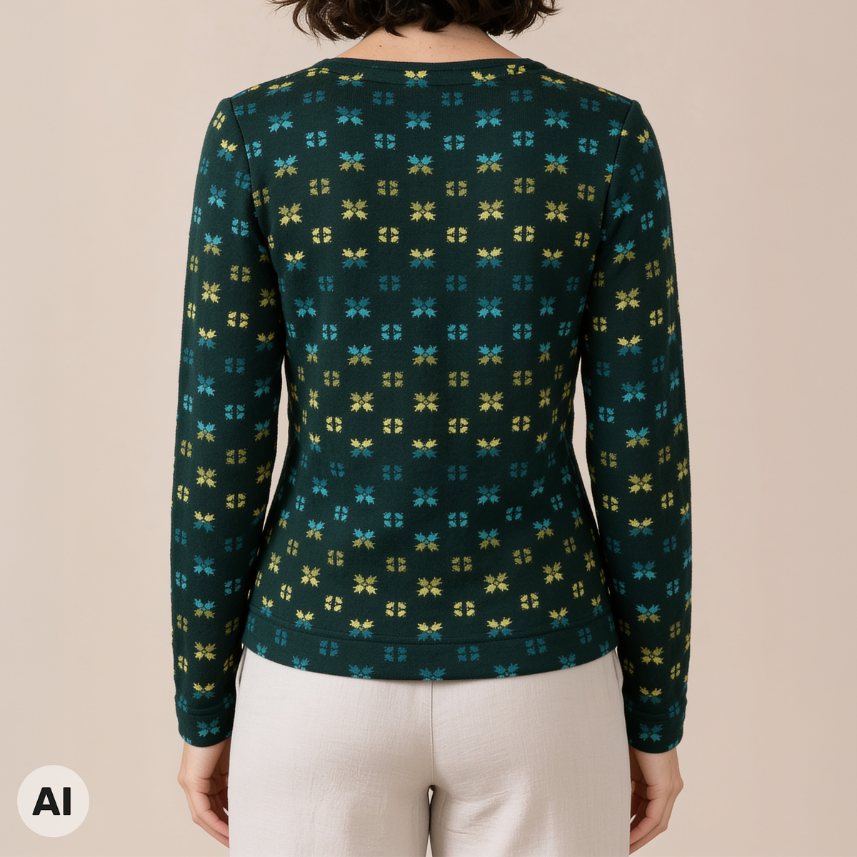 klassische Jacke grün – Rückansicht, mit KI bearbeitet