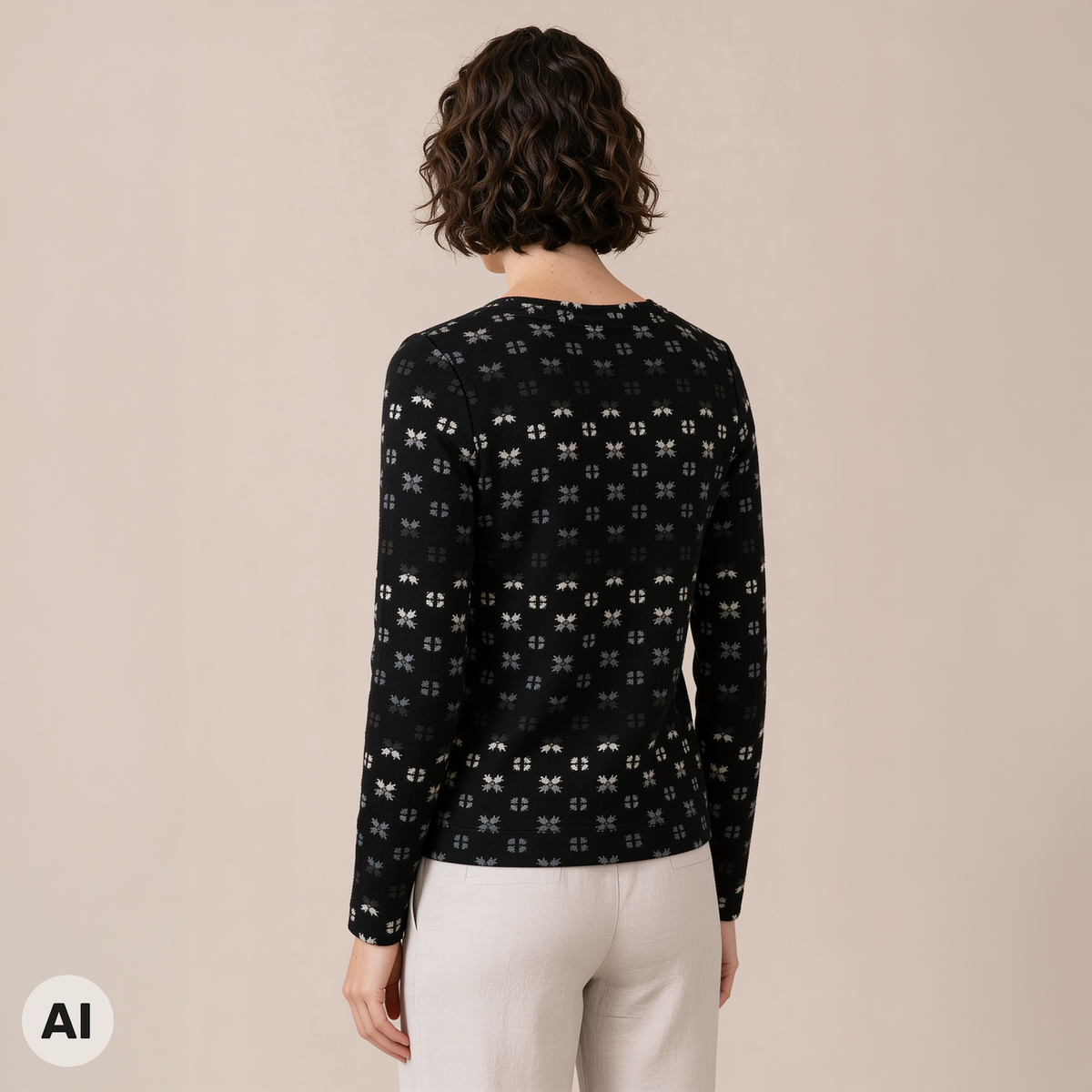 klassische Jacke schwarz – Rückansicht, mit KI bearbeitet