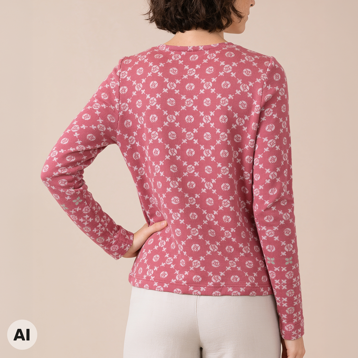 Wickeljacke rosa – Rückansicht, mit KI bearbeitet
