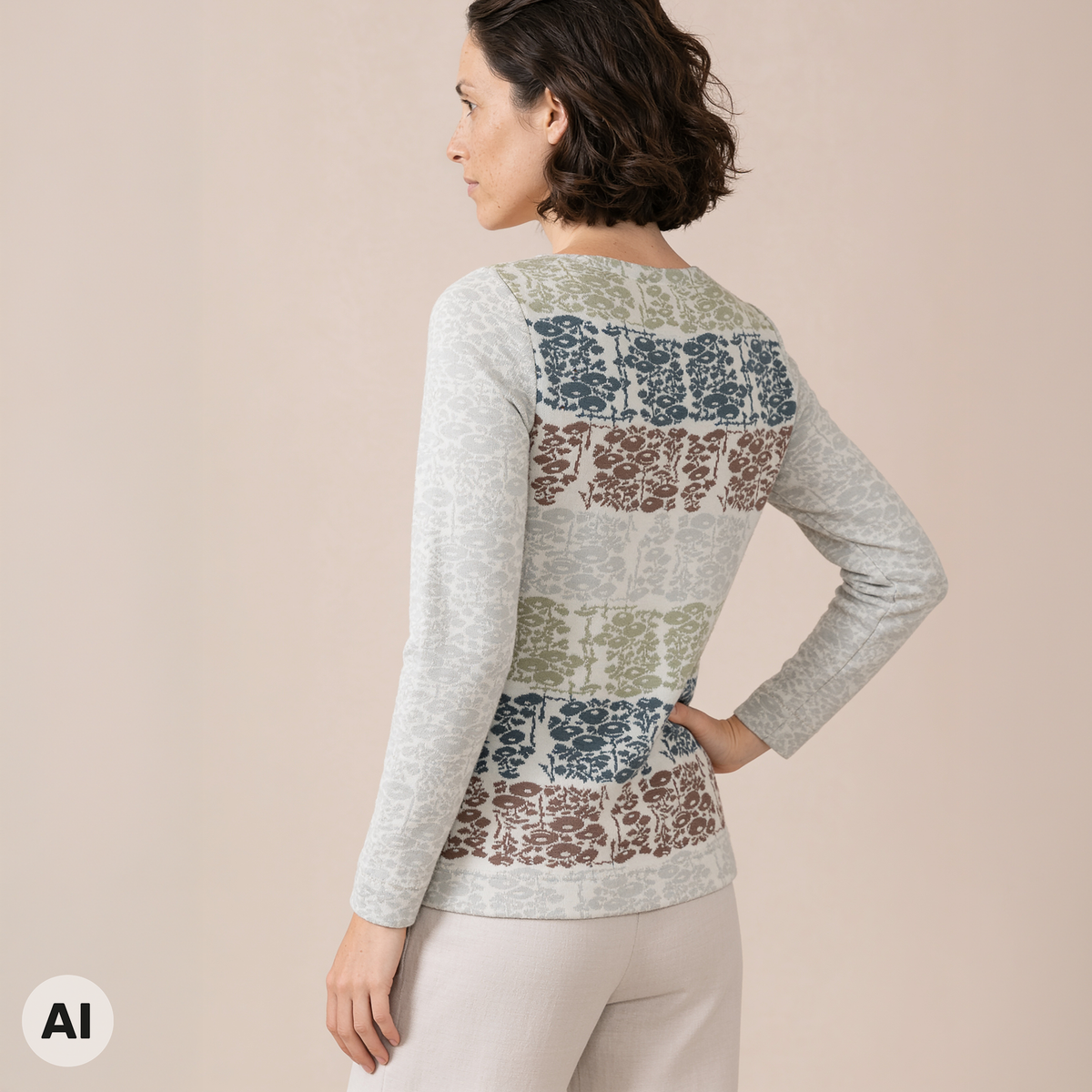 klassischer Pullover weiß – Rückansicht, mit KI bearbeitet