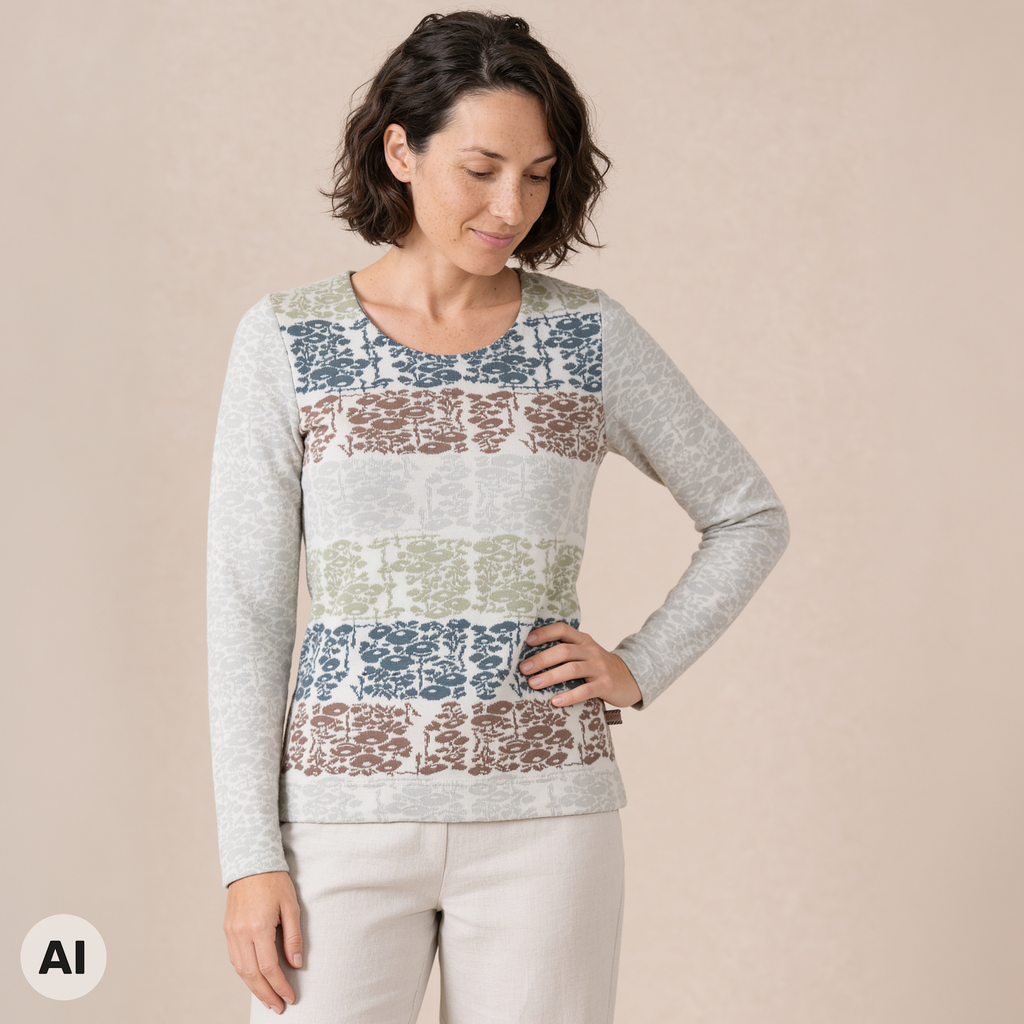 klassischer Pullover weiß – Vorderansicht, mit KI bearbeitet