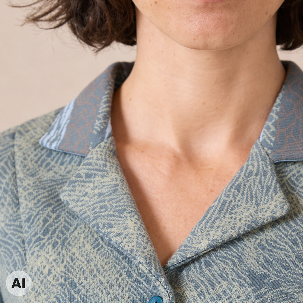 Blazer petrol – Detailansicht, mit KI bearbeitet