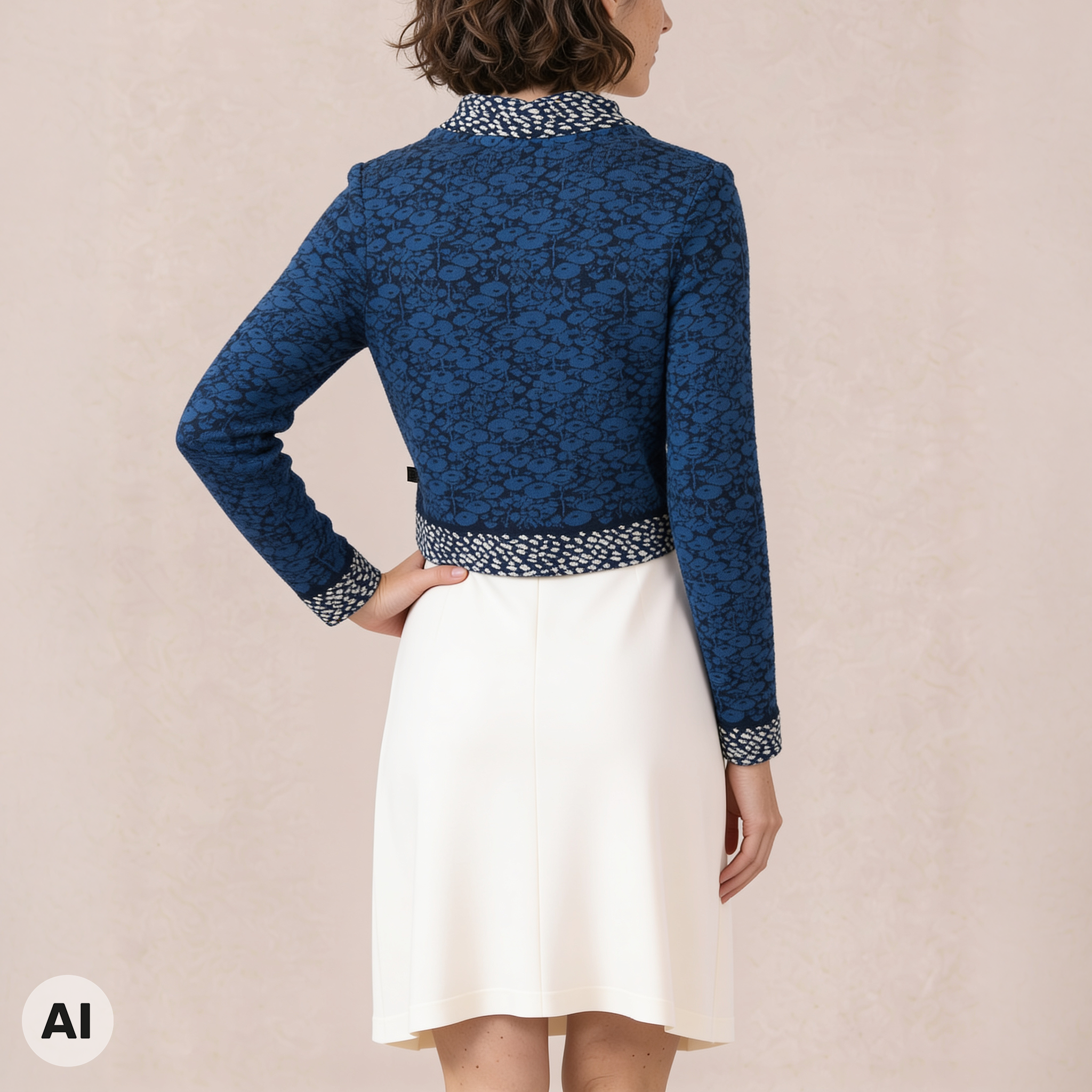 Bolero blau – Rückansicht, mit KI bearbeitet