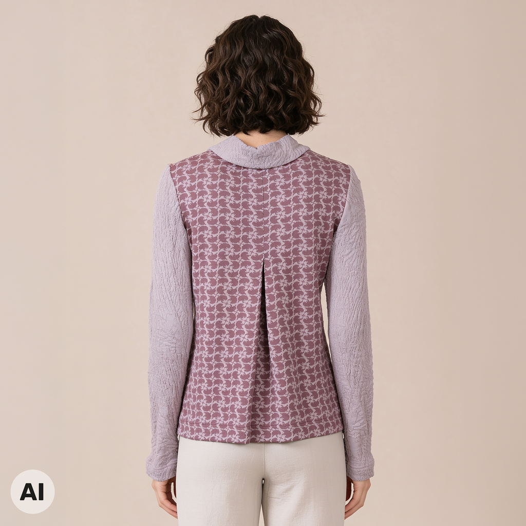 Jacke mit Falte rosa – Rückansicht, mit KI bearbeitet