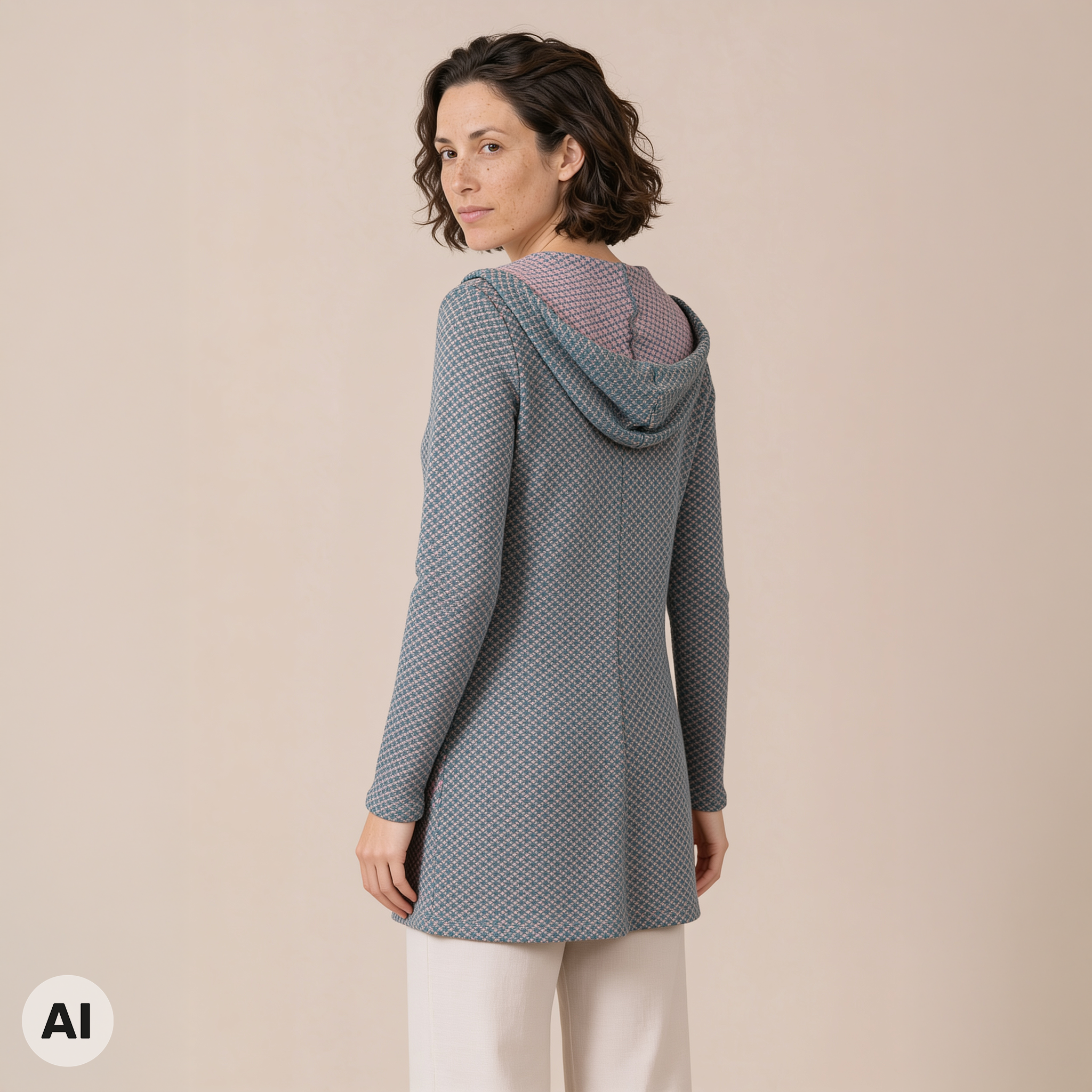 Kapuzenpullover rosa – Rückansicht, mit KI bearbeitet
