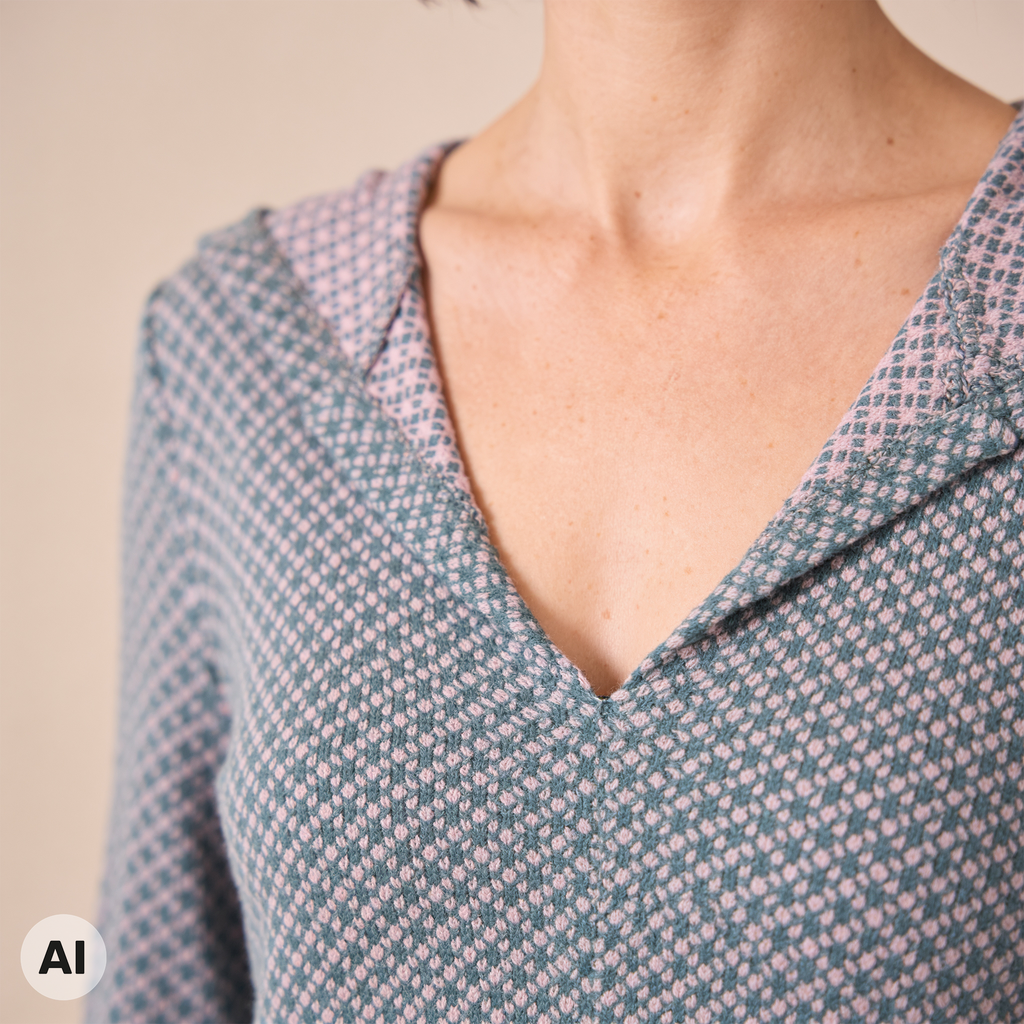 Kapuzenpullover rosa – Detailansicht, mit KI bearbeitet