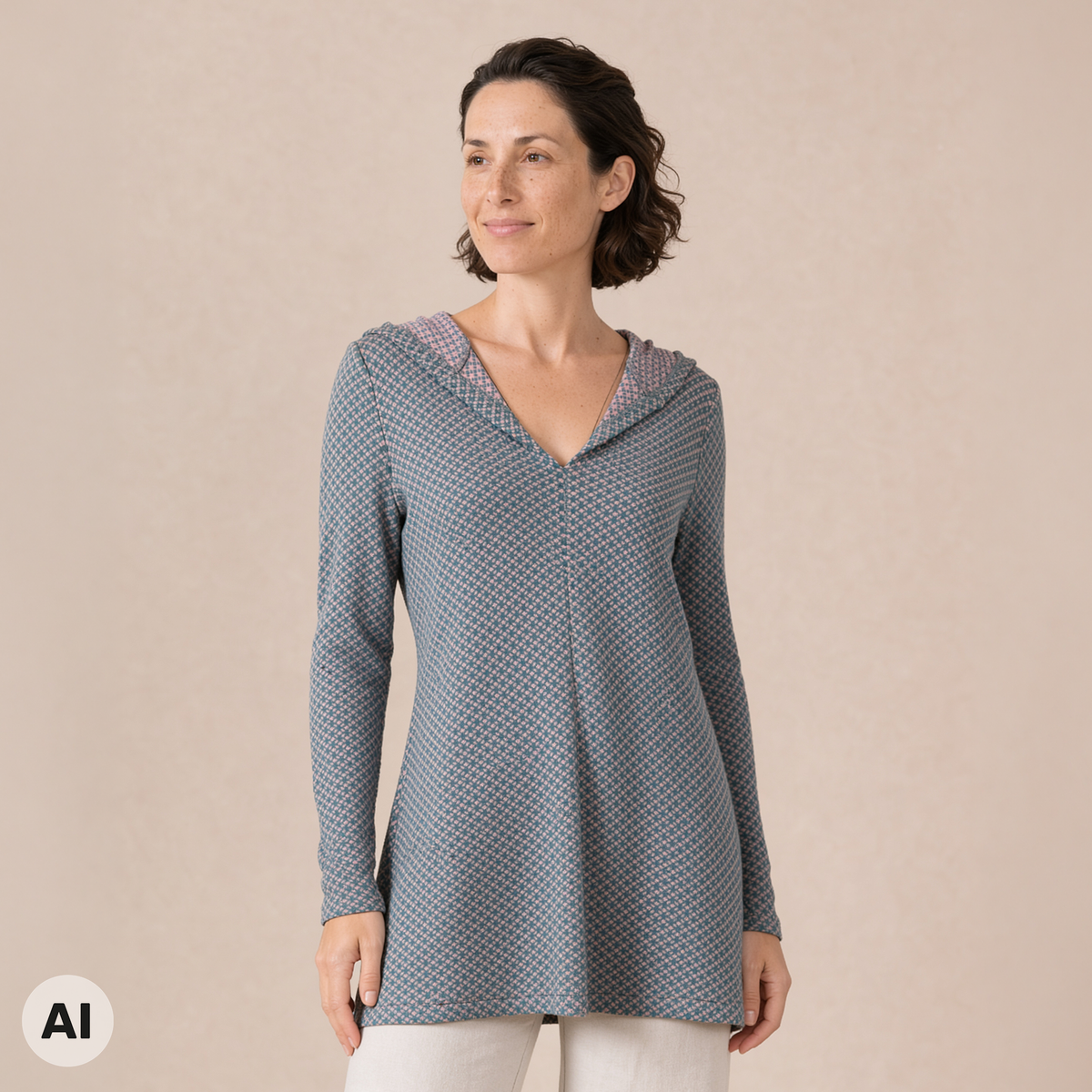 Kapuzenpullover rosa – Vorderansicht, mit KI bearbeitet