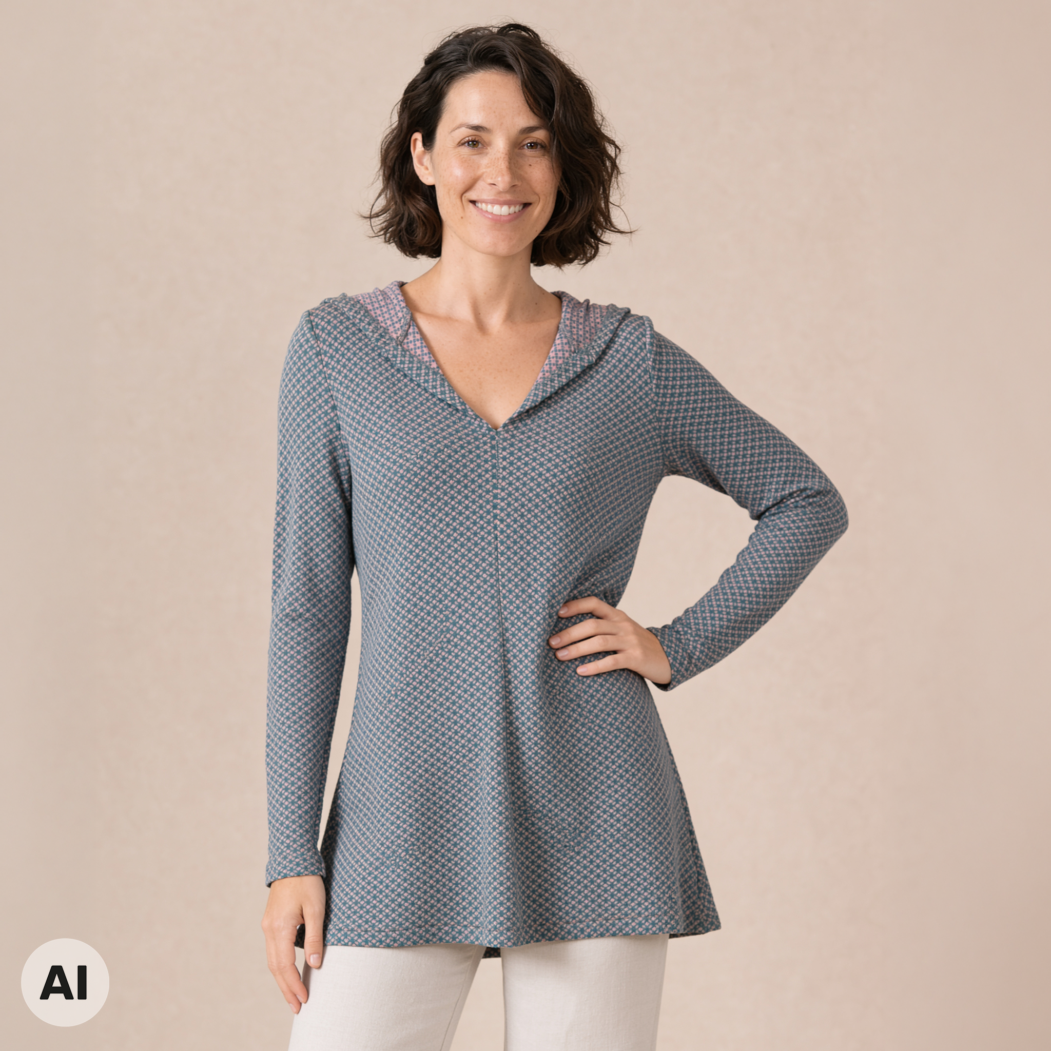 Kapuzenpullover rosa – Vorderansicht, mit KI bearbeitet