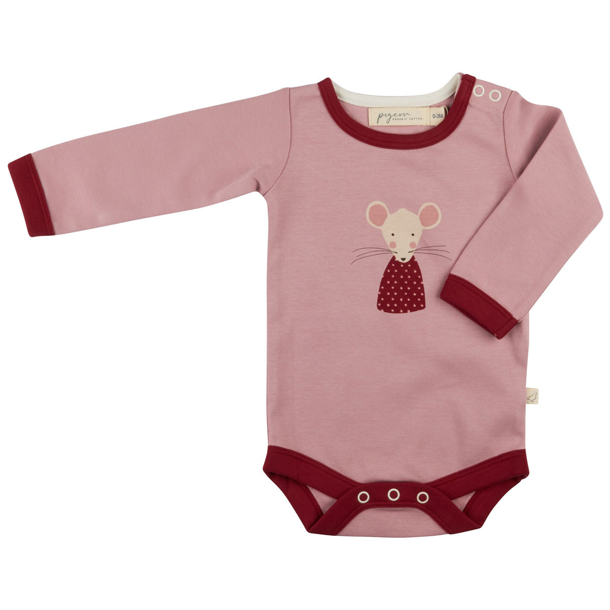 Langarmbody – Maus mit rotem Kleid