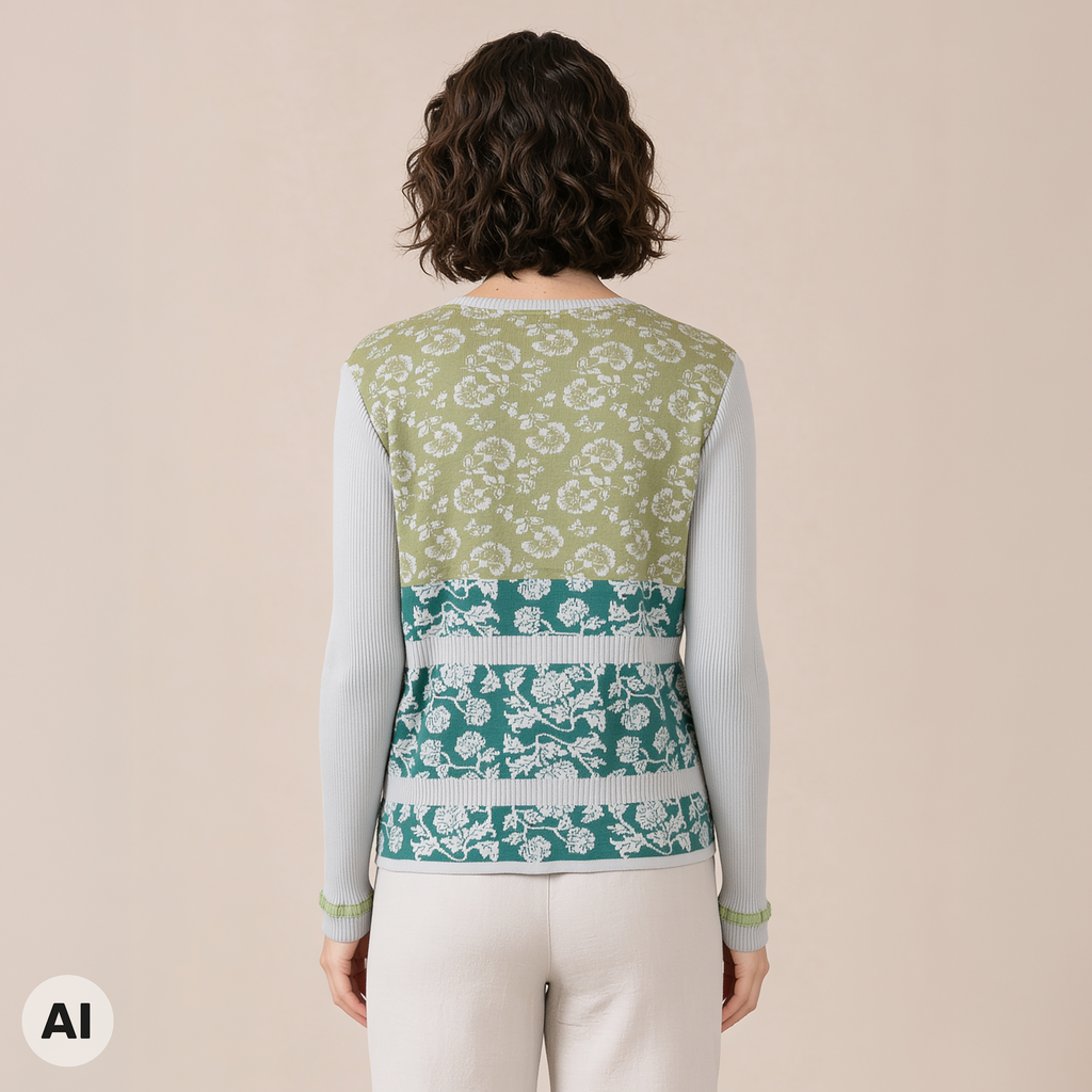 klassische Jacke grün – Rückansicht, mit KI bearbeitet