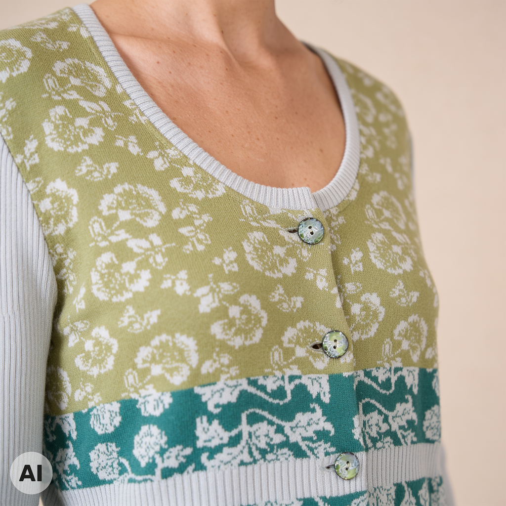 klassische Jacke grün – Detailansicht, mit KI bearbeitet