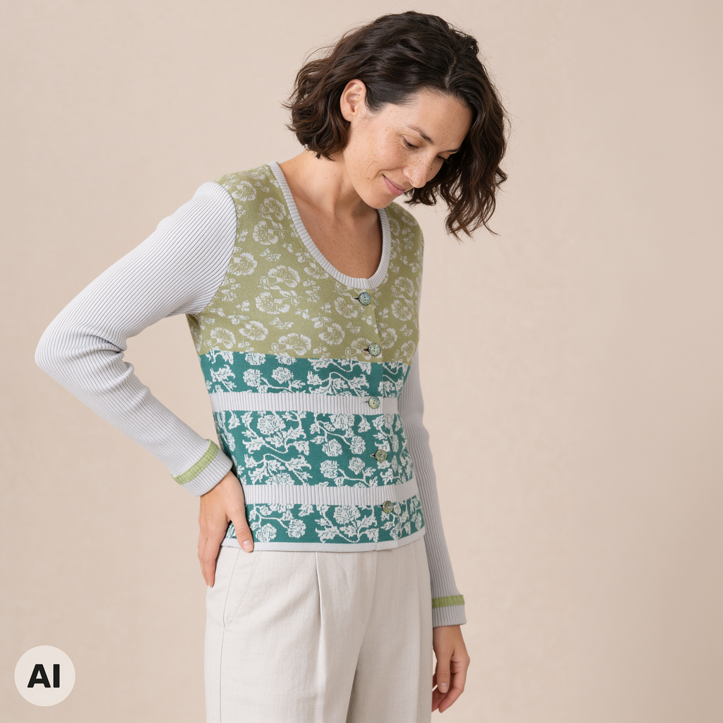 klassische Jacke grün – Vorderansicht, mit KI bearbeitet
