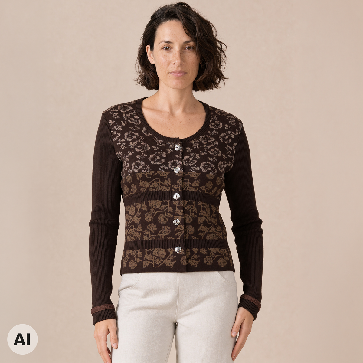 klassische Jacke braun – Vorderansicht, mit KI bearbeitet