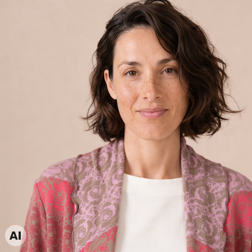Hüllenjacke rosa – Detailansicht, mit KI bearbeitet