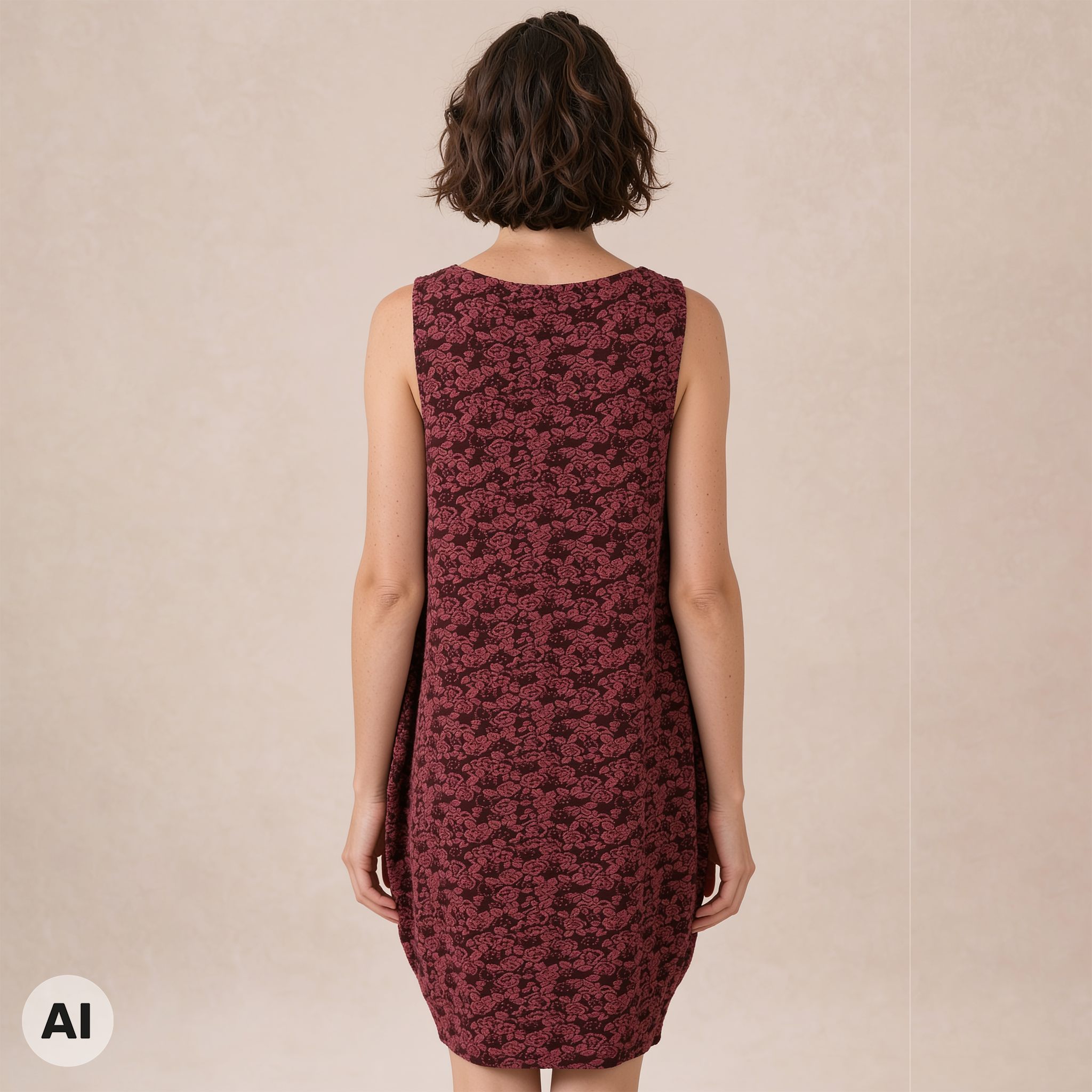 O-Kleid rot – Rückansicht, mit KI bearbeitet