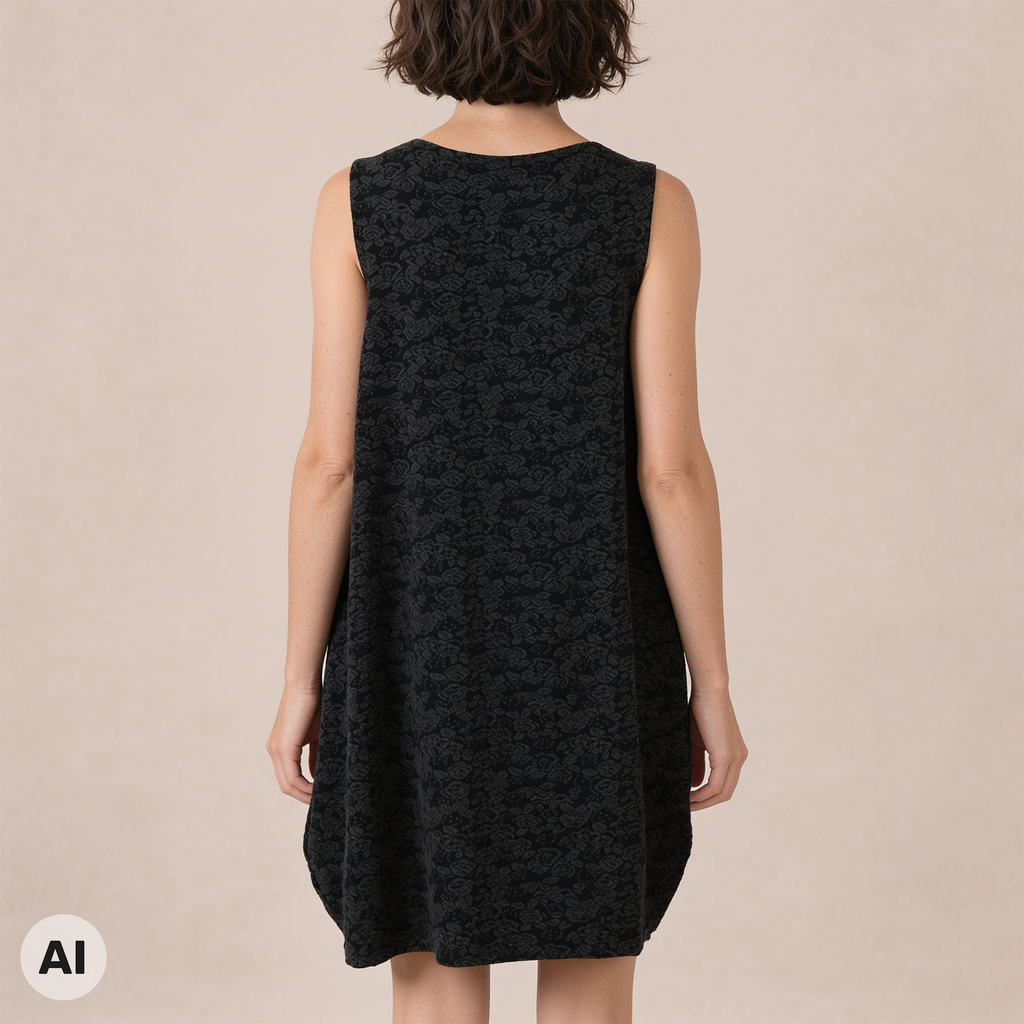 O-Kleid schwarz – Rückansicht, mit KI bearbeitet