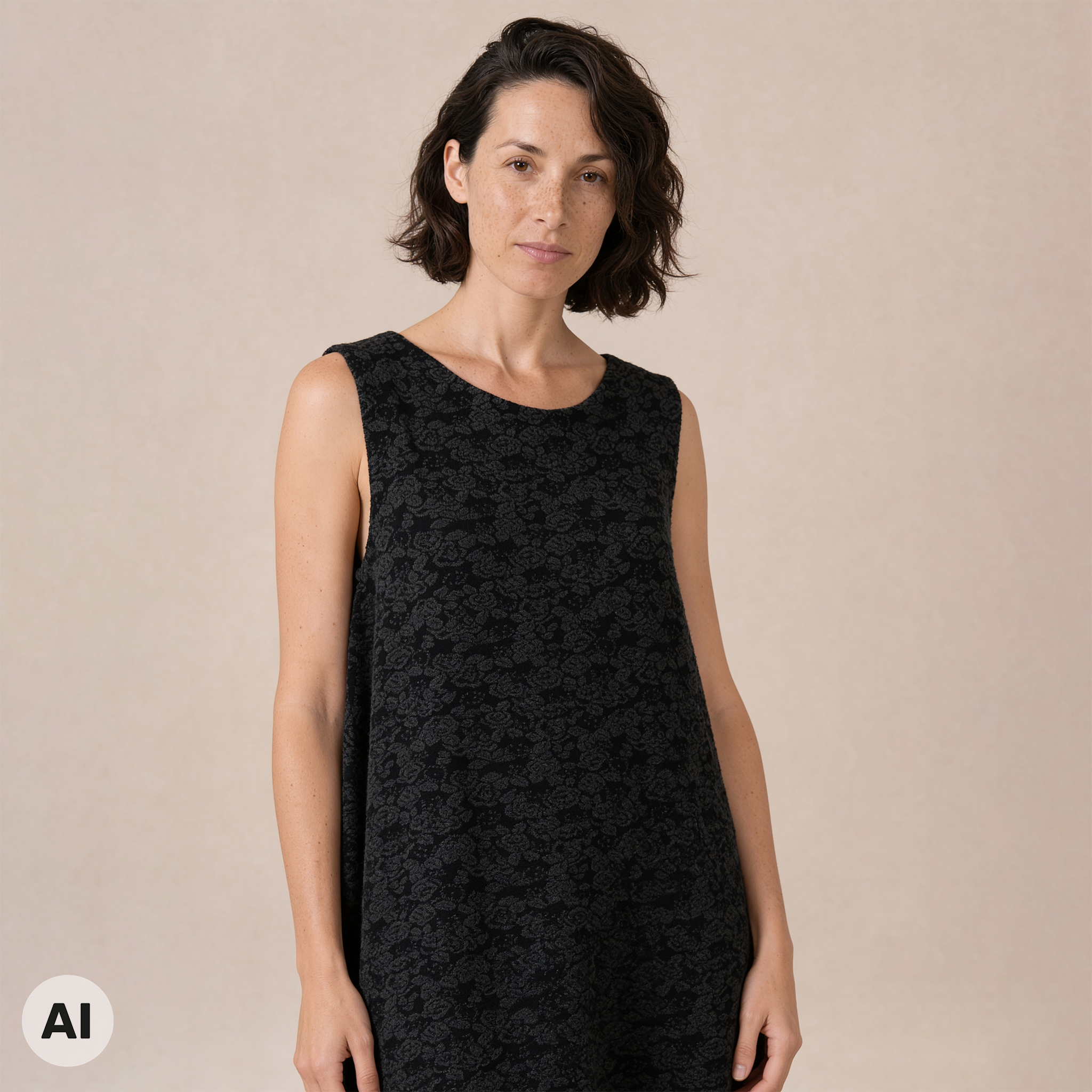O-Kleid schwarz – Vorderansicht, mit KI bearbeitet