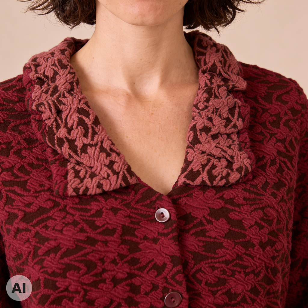 Jacke mit Kragen rosa – Detailansicht, mit KI bearbeitet