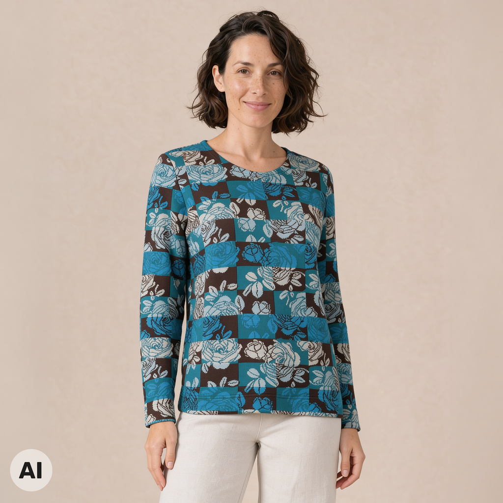 klassischer Pullover braun – Vorderansicht, mit KI bearbeitet