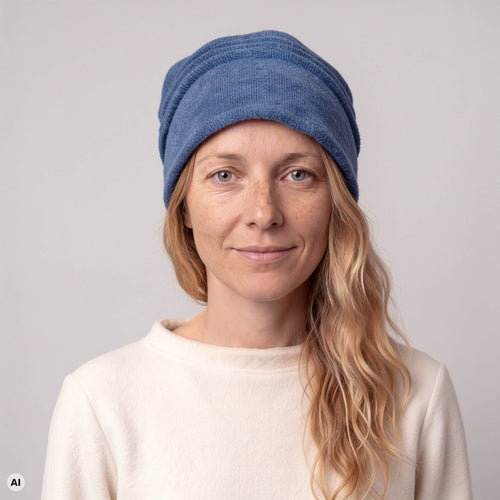 Biesenkappe blau – Nahaufnahme, mit KI bearbeitet