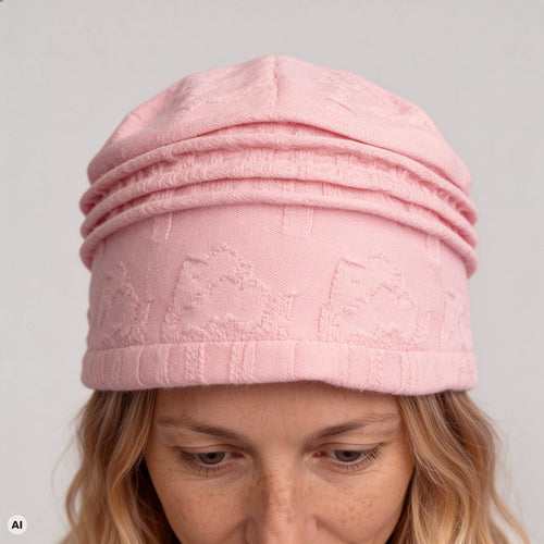 Biesenkappe rosa – Detailansicht, mit KI bearbeitet