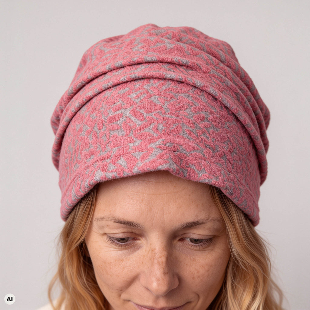 Biesenkappe rosa – Detailansicht, mit KI bearbeitet