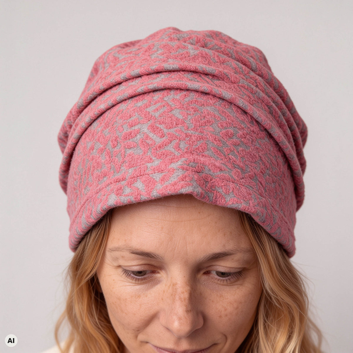 Biesenkappe rosa – Detailansicht, mit KI bearbeitet