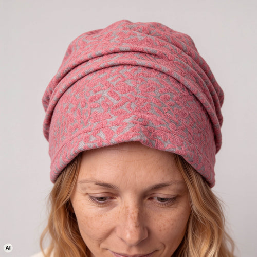 Biesenkappe rosa – Detailansicht, mit KI bearbeitet