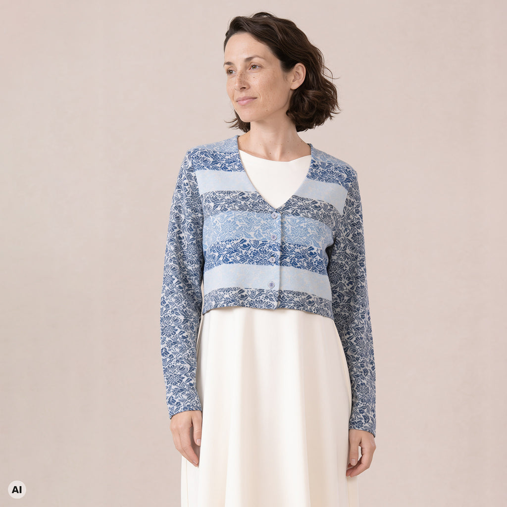 Bolero blau – Vorderansicht, mit KI bearbeitet