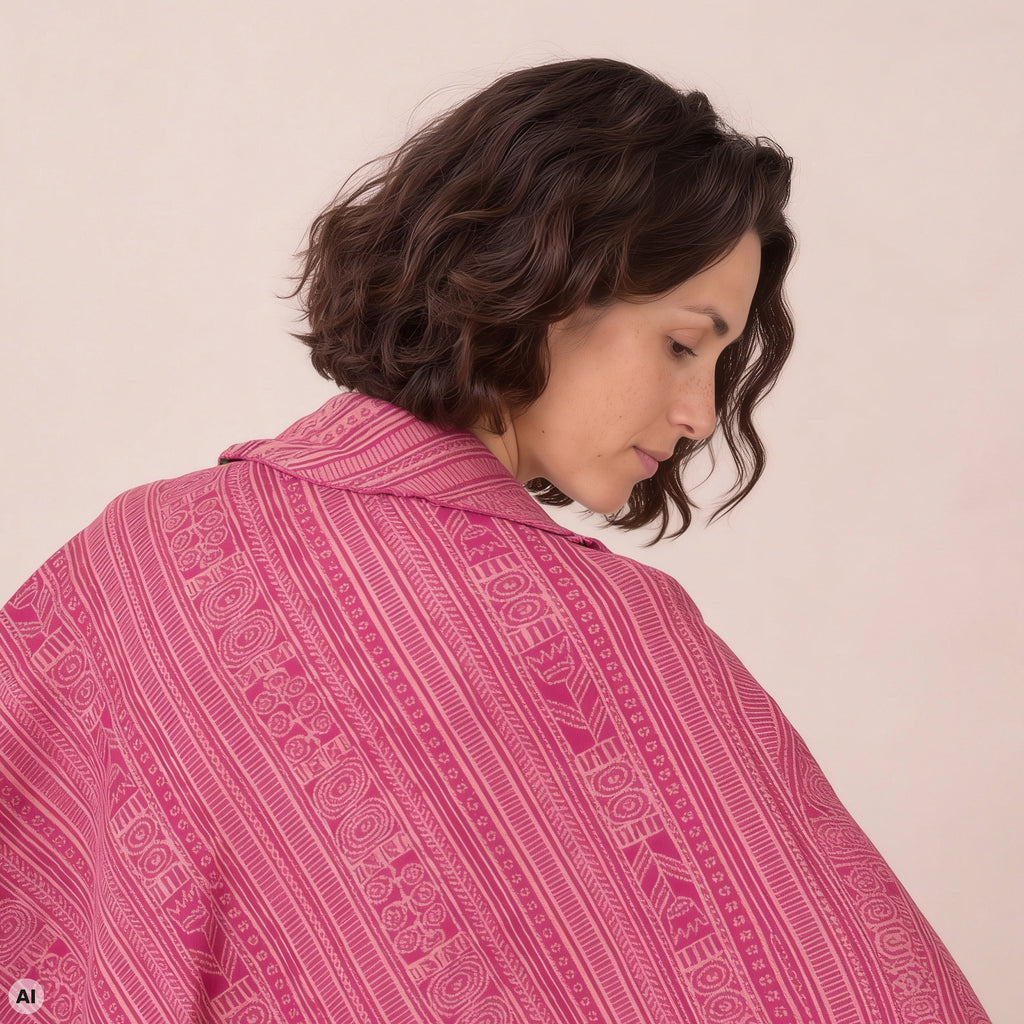 Dreiecktuch pink – Rückansicht, mit KI bearbeitet