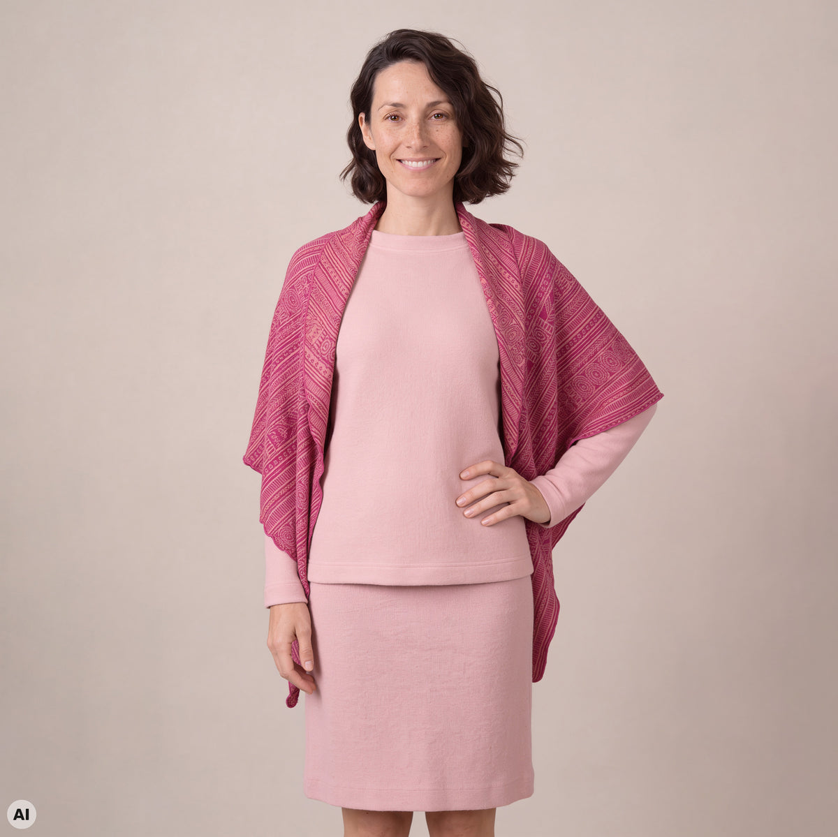 Dreiecktuch pink – Vorderansicht, mit KI bearbeitet