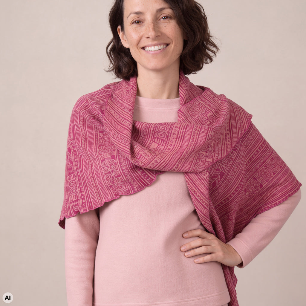 Dreiecktuch pink – Vorderansicht, mit KI bearbeitet
