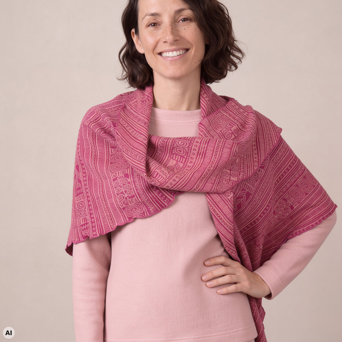 Dreiecktuch pink – Vorderansicht, mit KI bearbeitet